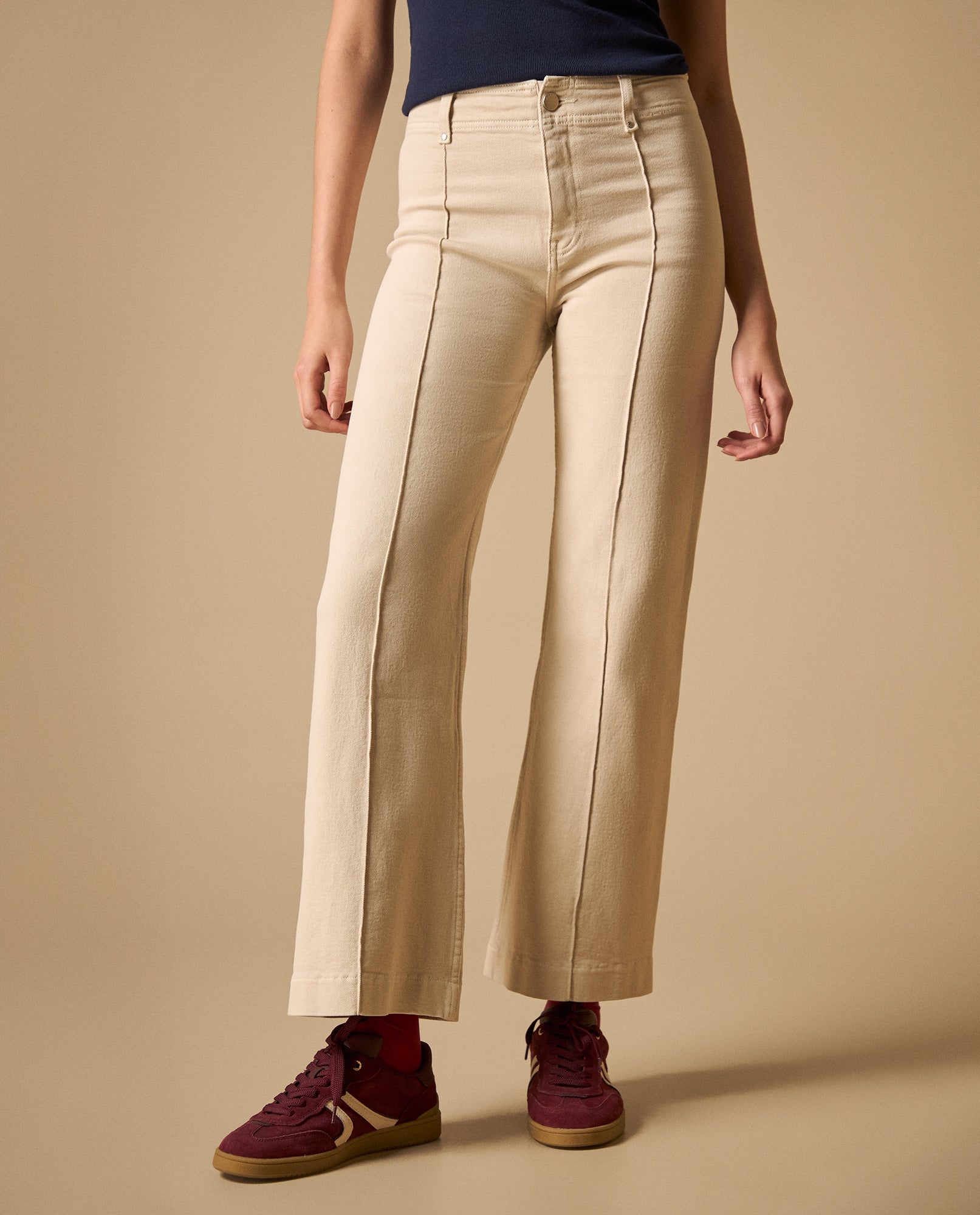Pantalón relajado pierna amplia con costuras frontales - Crudo 34_631H013_CRU110602_3