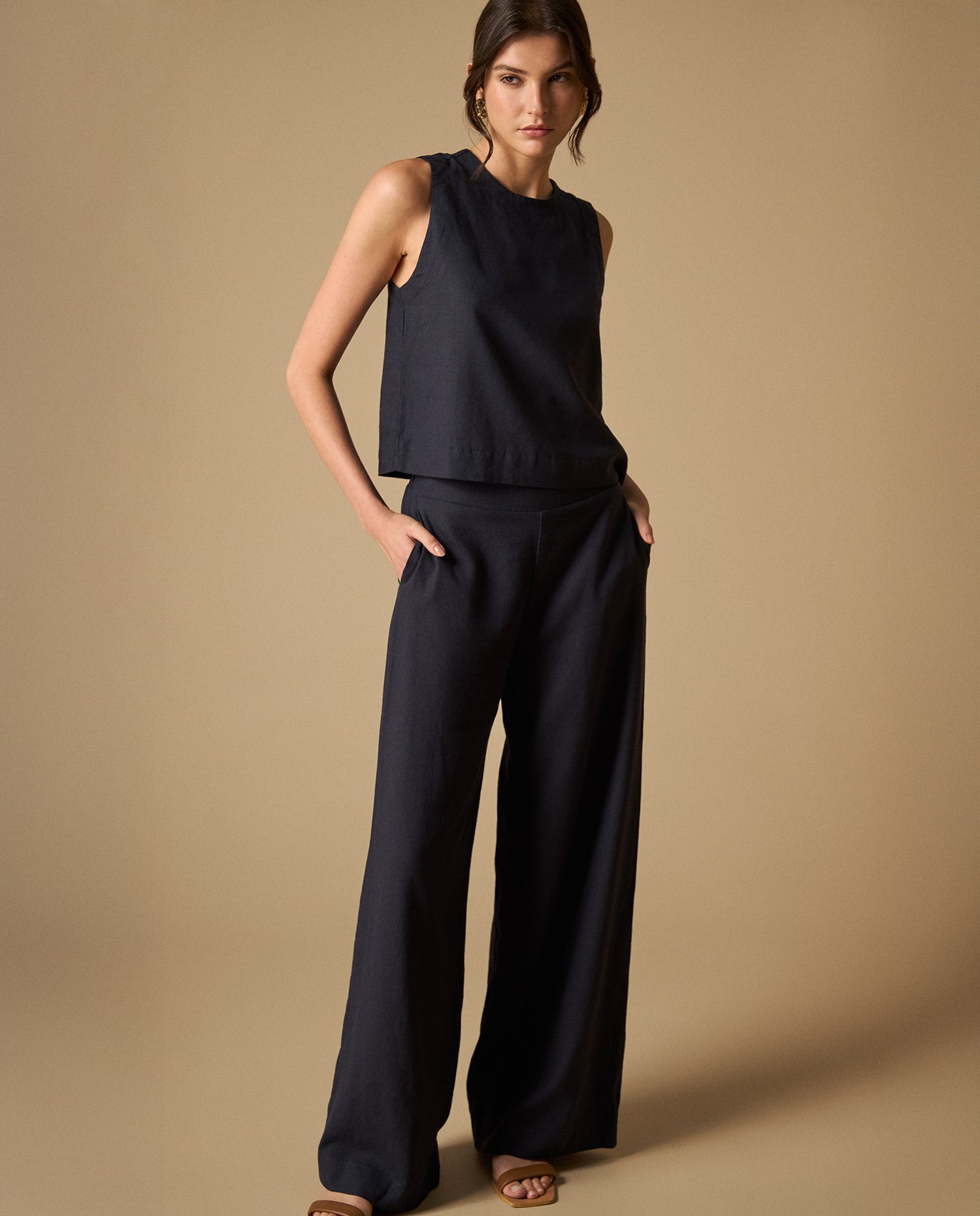 Pantalón de pierna ancha con tejido ligero - Azul