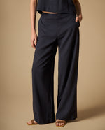Pantalón de pierna ancha con tejido ligero - Azul