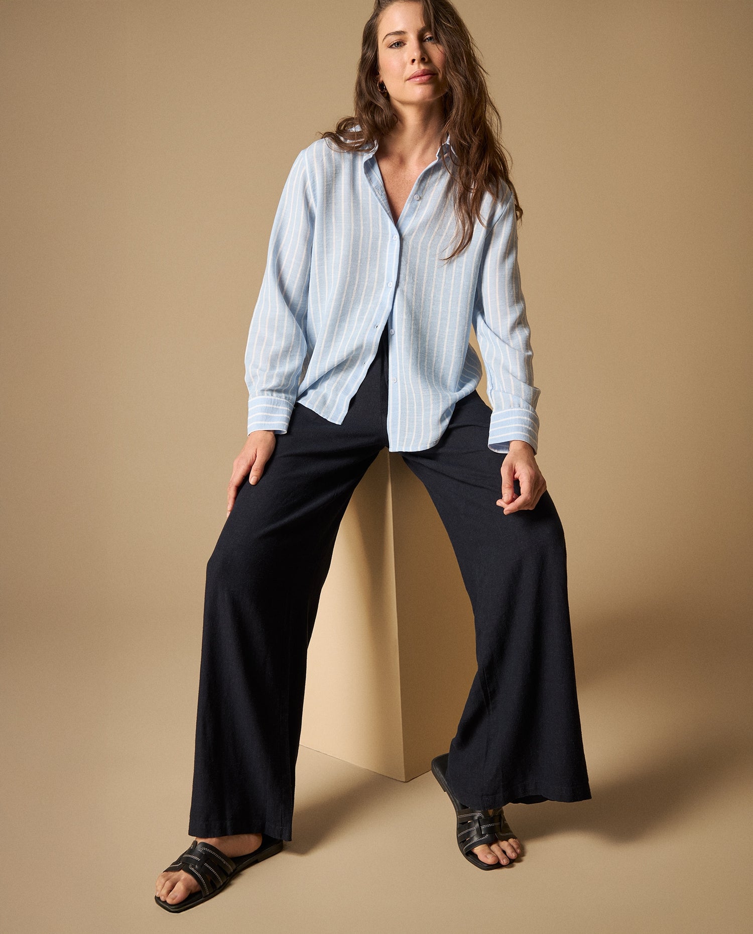 Pantalón largo con cordón ajustable fit relajado - Azul
