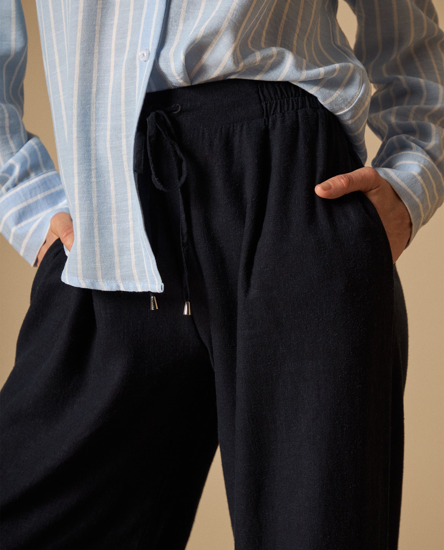 Pantalón largo con cordón ajustable fit relajado - Azul