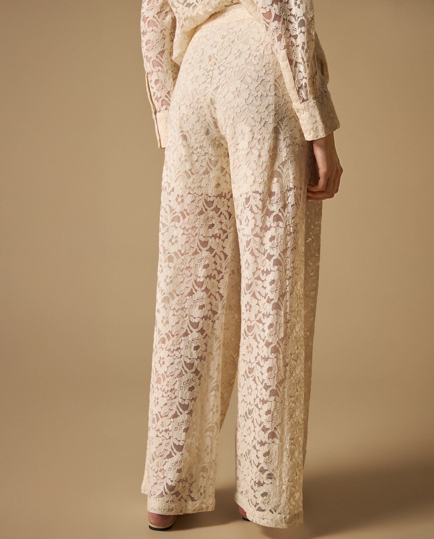 Pantalón palazzo de encaje con forro - Crudo