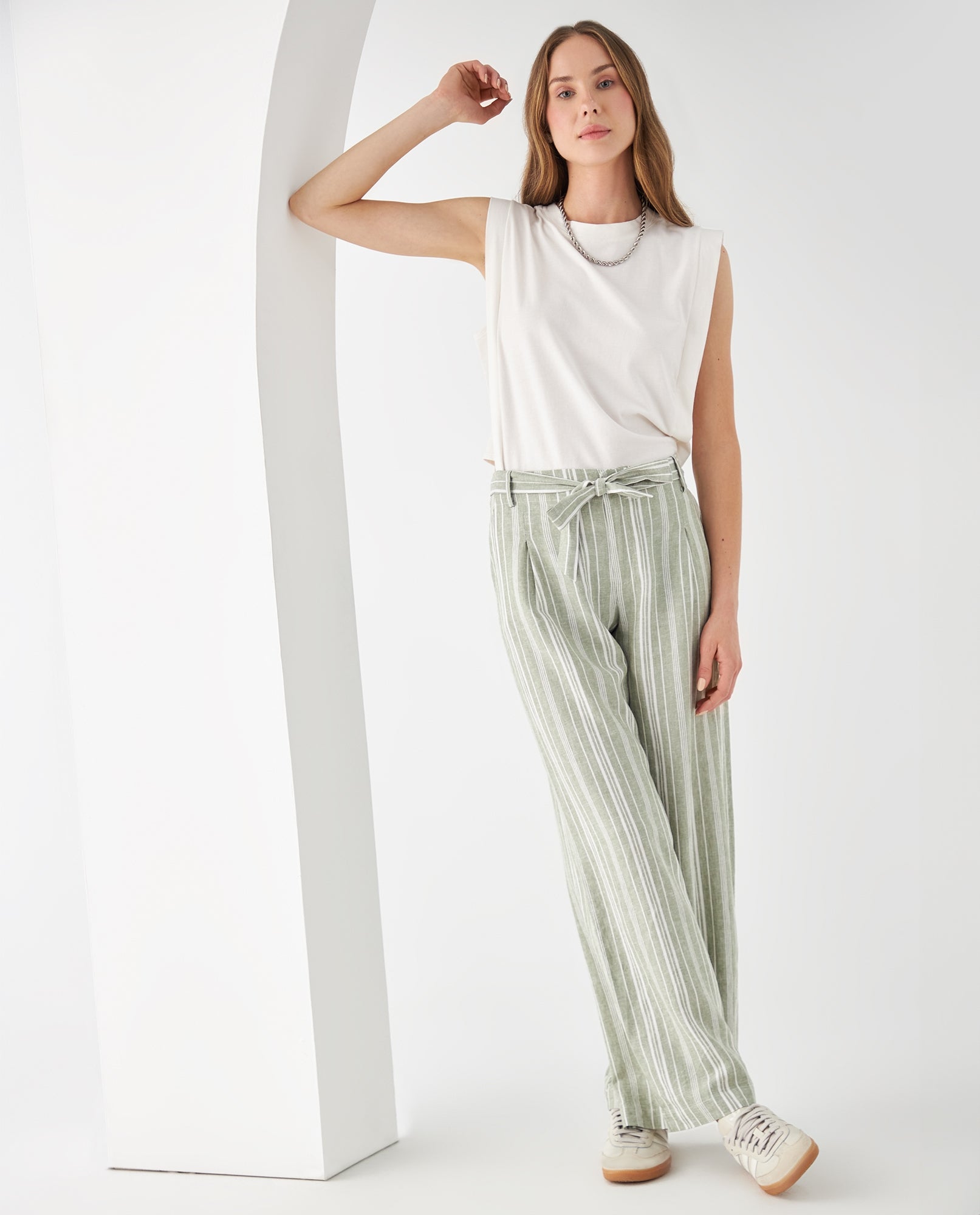 Pantalón de diseño a rayas para mujer - Verde 34_632F007_VER170115_6