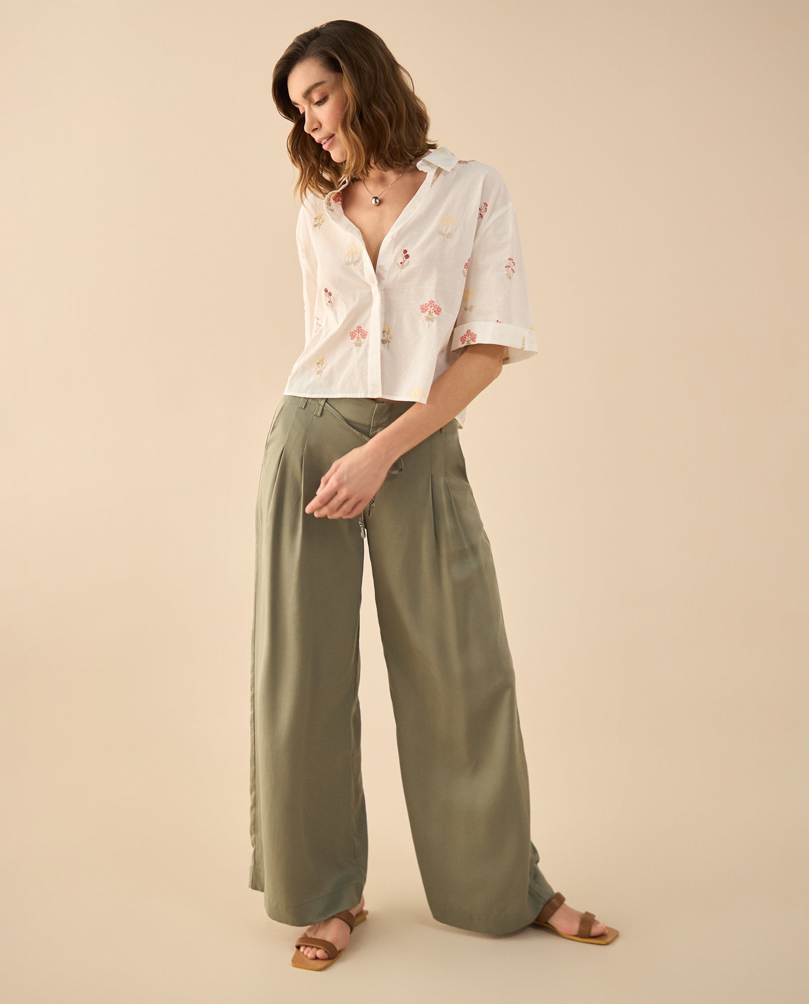 Pantalón de cordón ajustable en cintura para mujer - Verde 34_632G000_VER176212_0