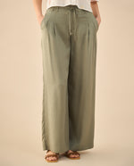 Pantalón de cordón ajustable en cintura para mujer - Verde