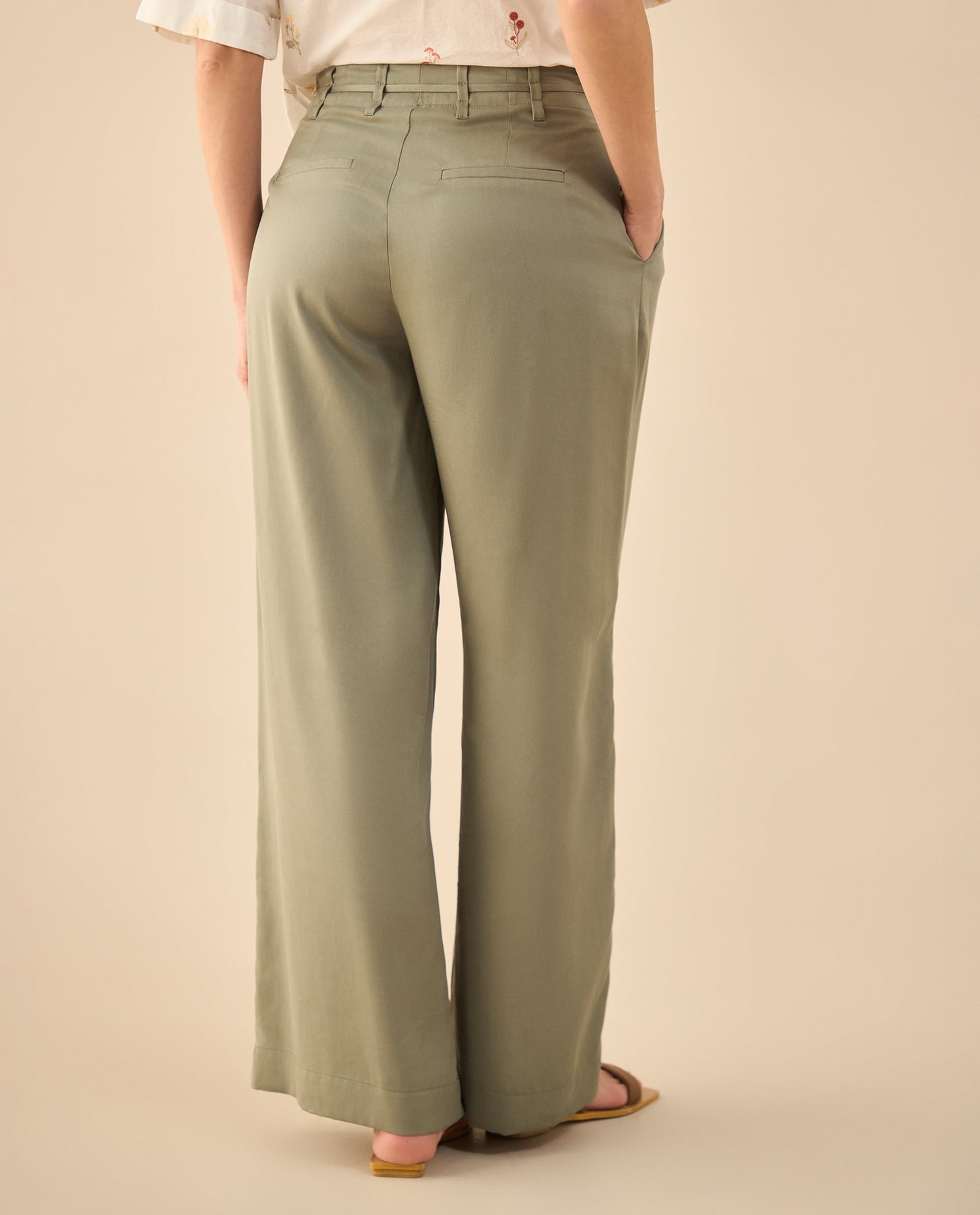 Pantalón de cordón ajustable en cintura para mujer - Verde