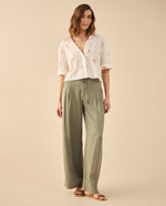 Pantalón de cordón ajustable en cintura para mujer - Verde