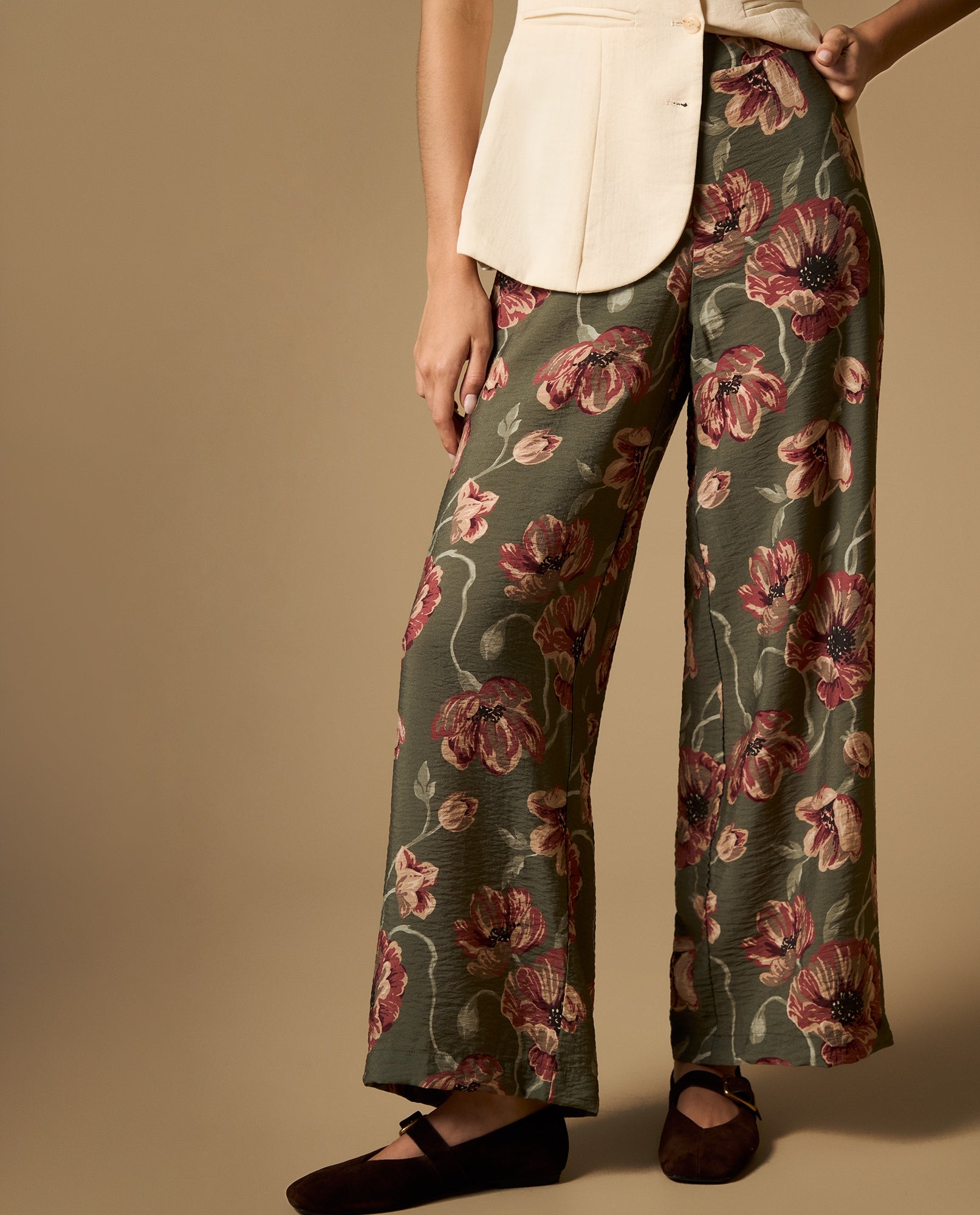 Pantalón palazzo largo con tejido ligero - Verde 34_632H009_VER150332_3