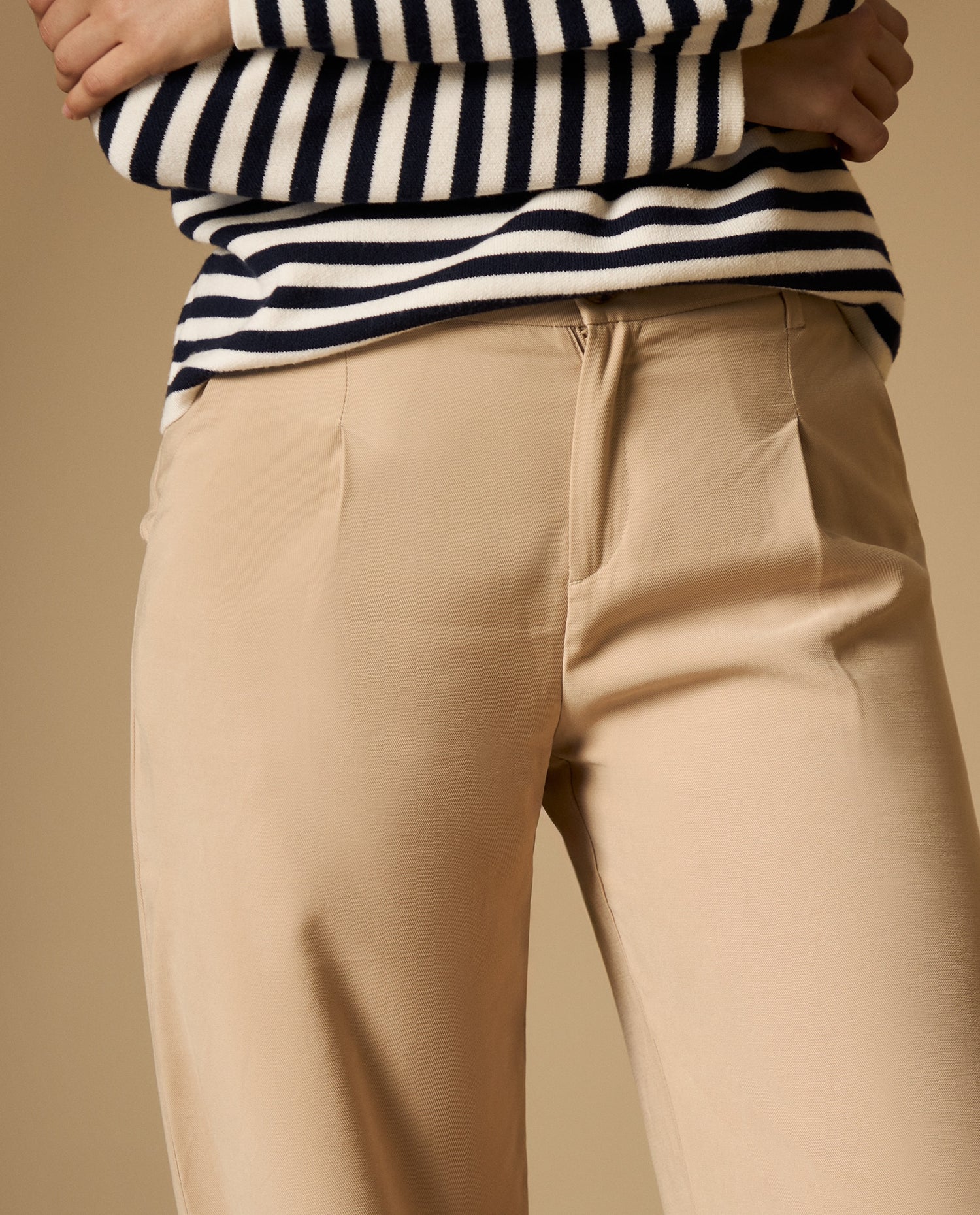 Pantalón wide leg palazzo largo tobillero - Beige