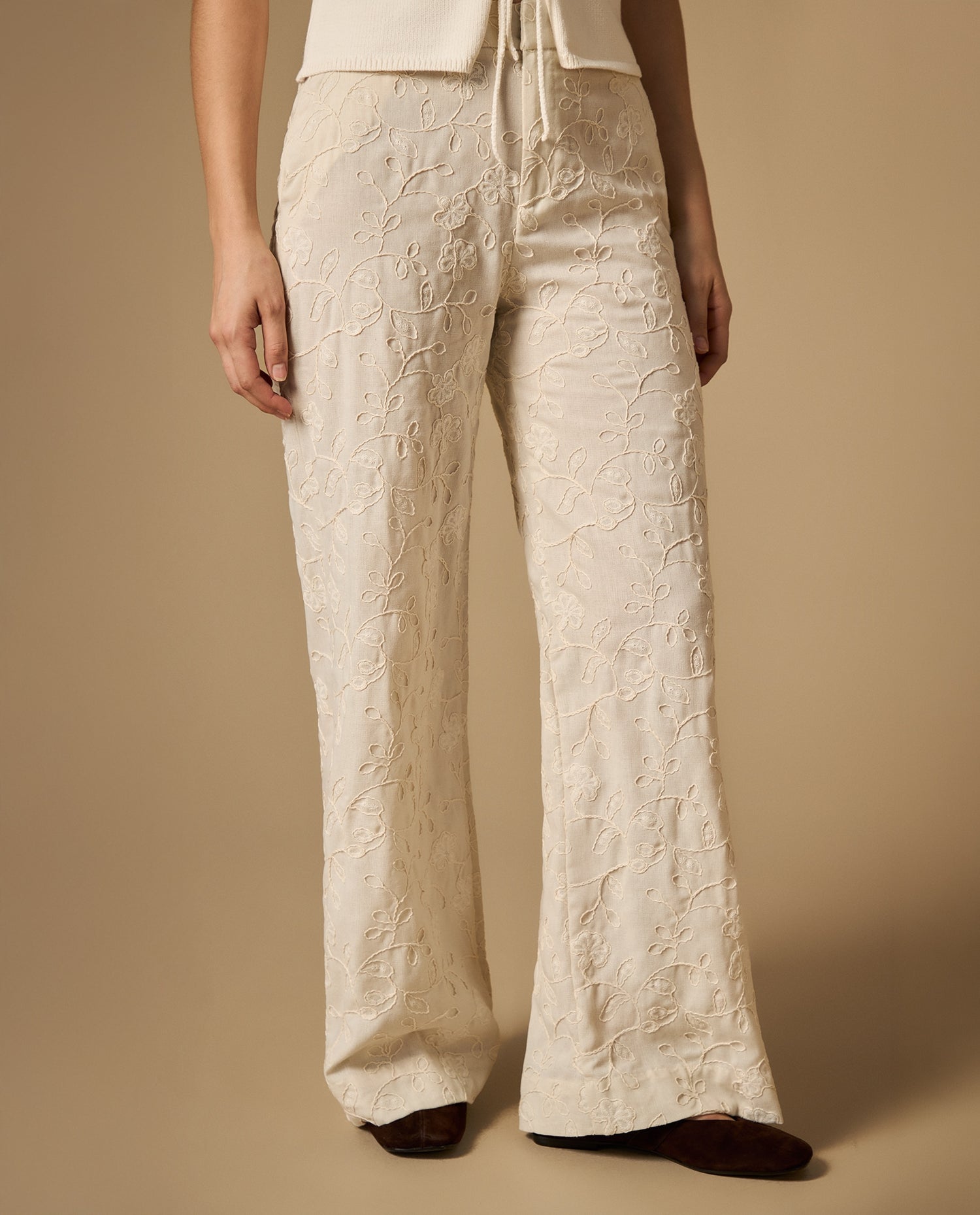Pantalón straight tobillero mezcla lino - Crudo