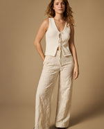 Pantalón straight tobillero mezcla lino - Crudo
