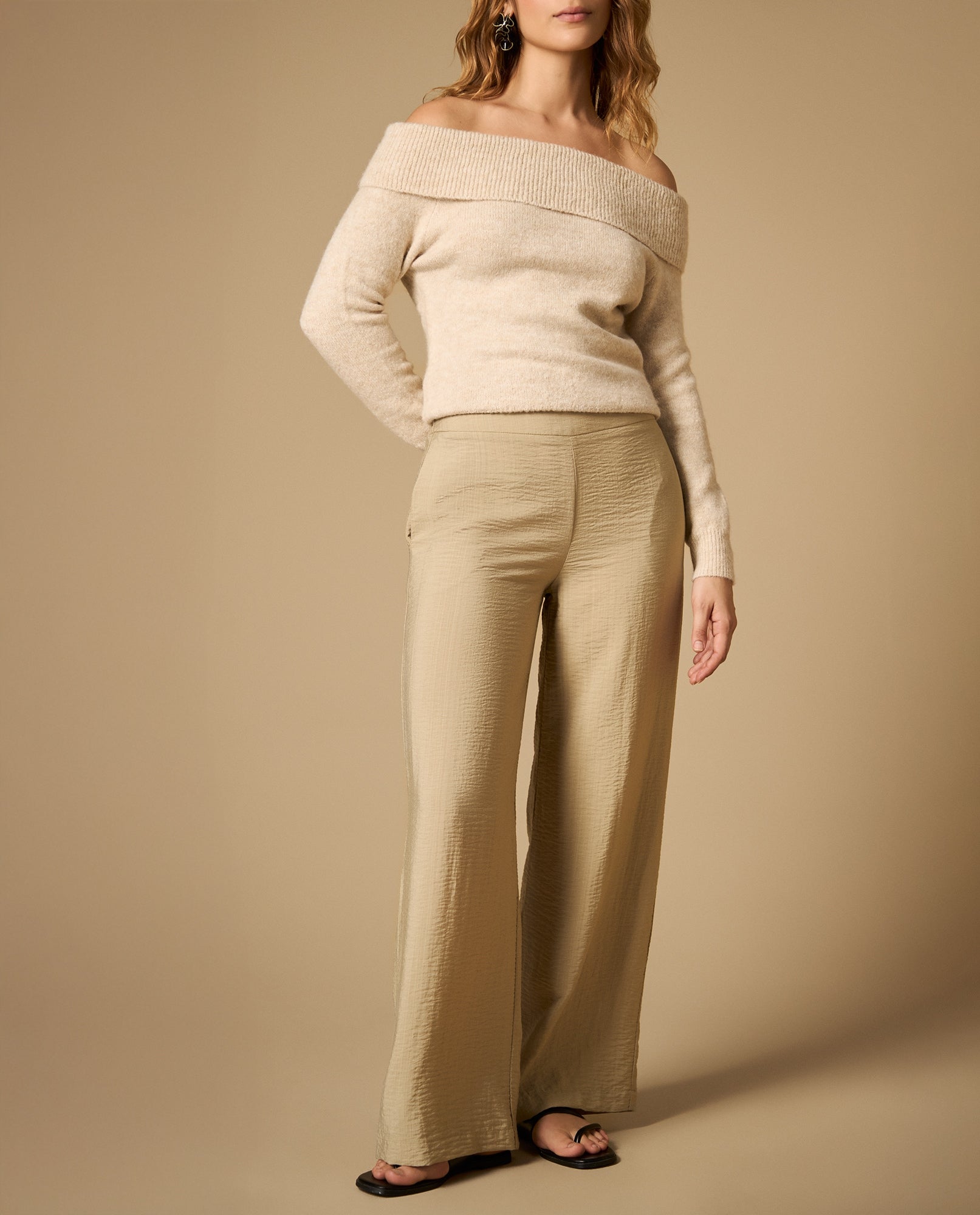 Pantalón silueta recta tejido fluido - Beige 34_632H019_BEI161110_3