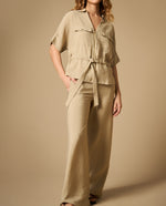 Pantalón silueta recta tejido fluido - Beige