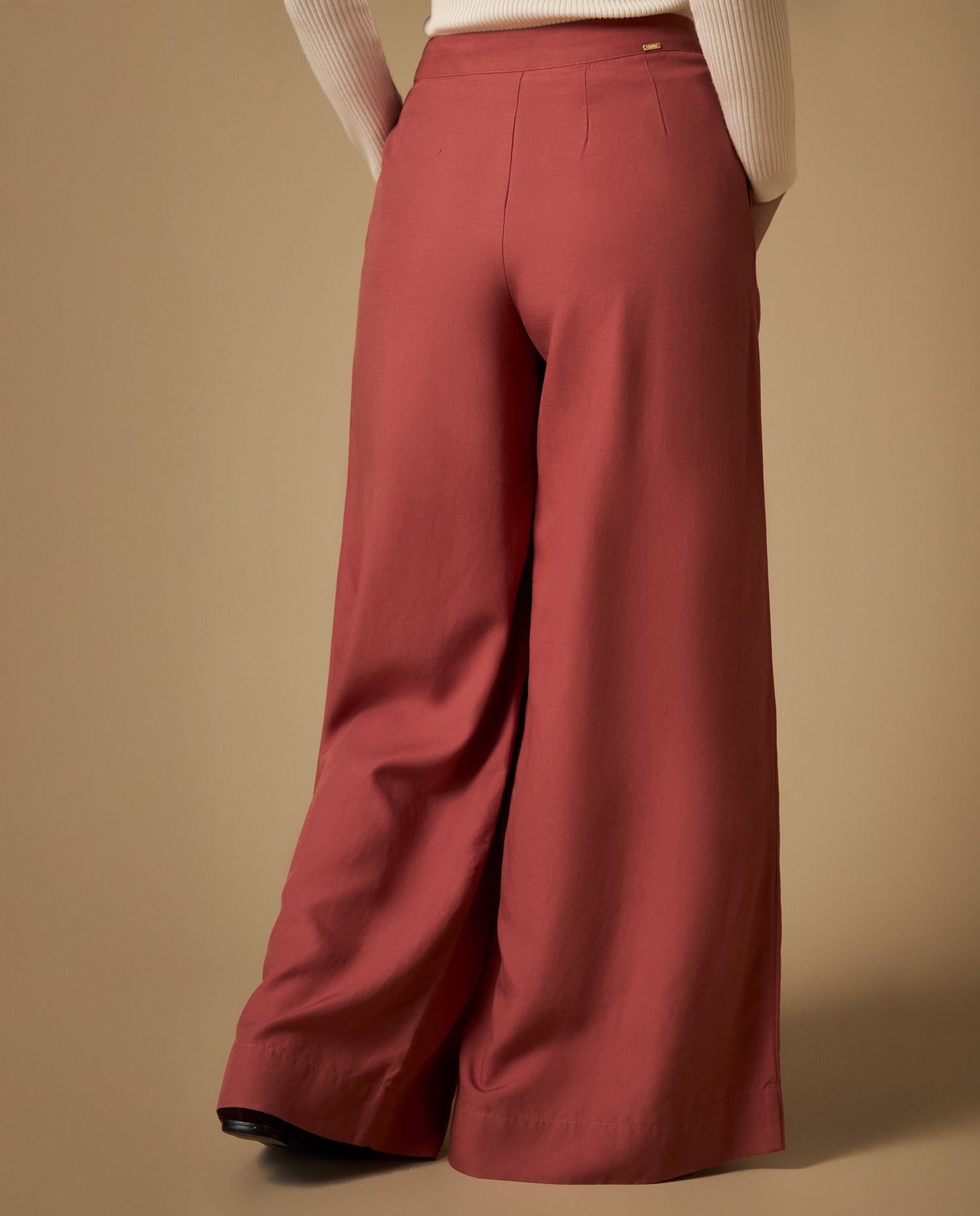 Pantalón chino con pinzas tiro alto pierna amplia - Rojo