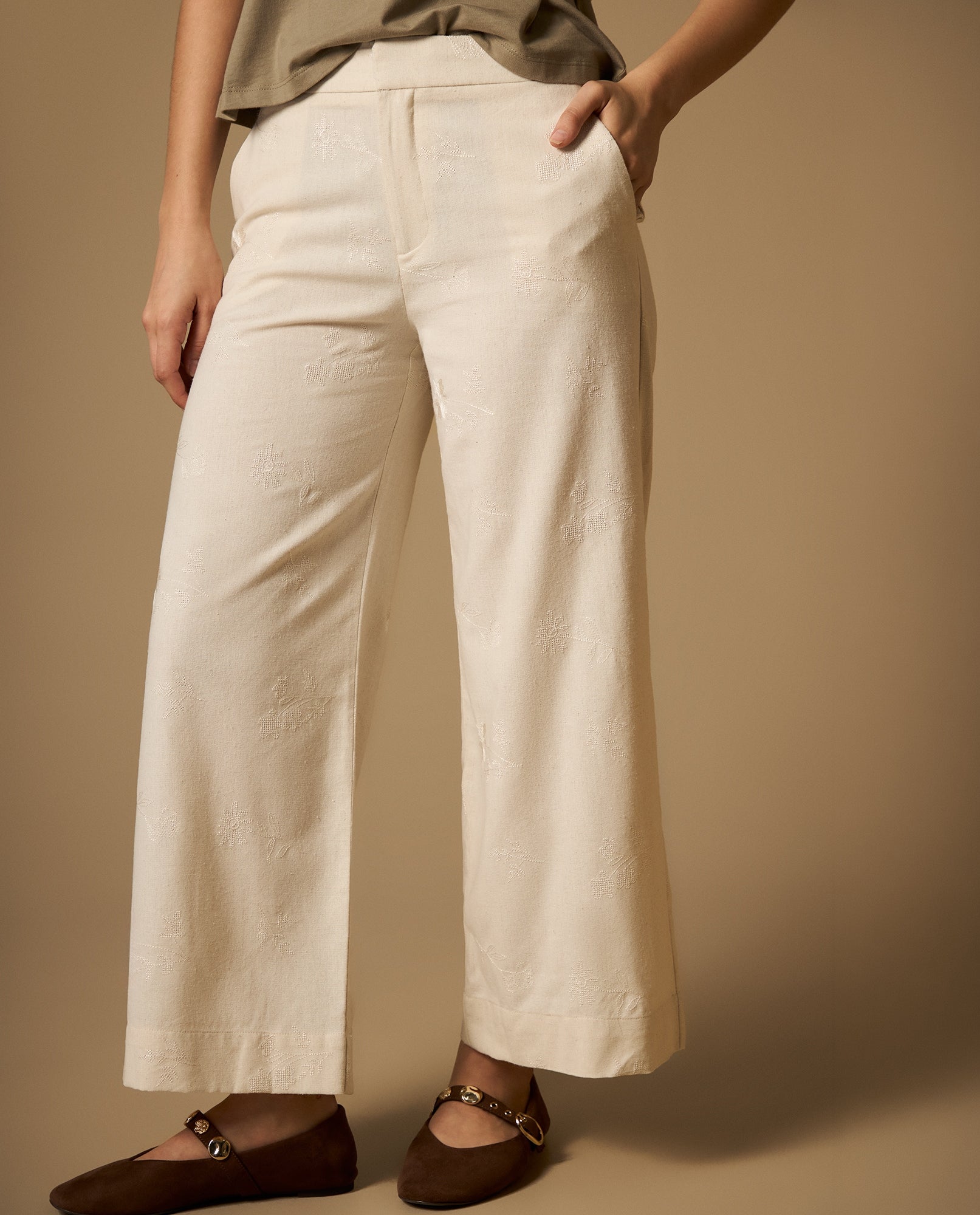 Pantalón culotte largo capri con mezcla de lino - Crudo 34_632H030_CRU114201_0