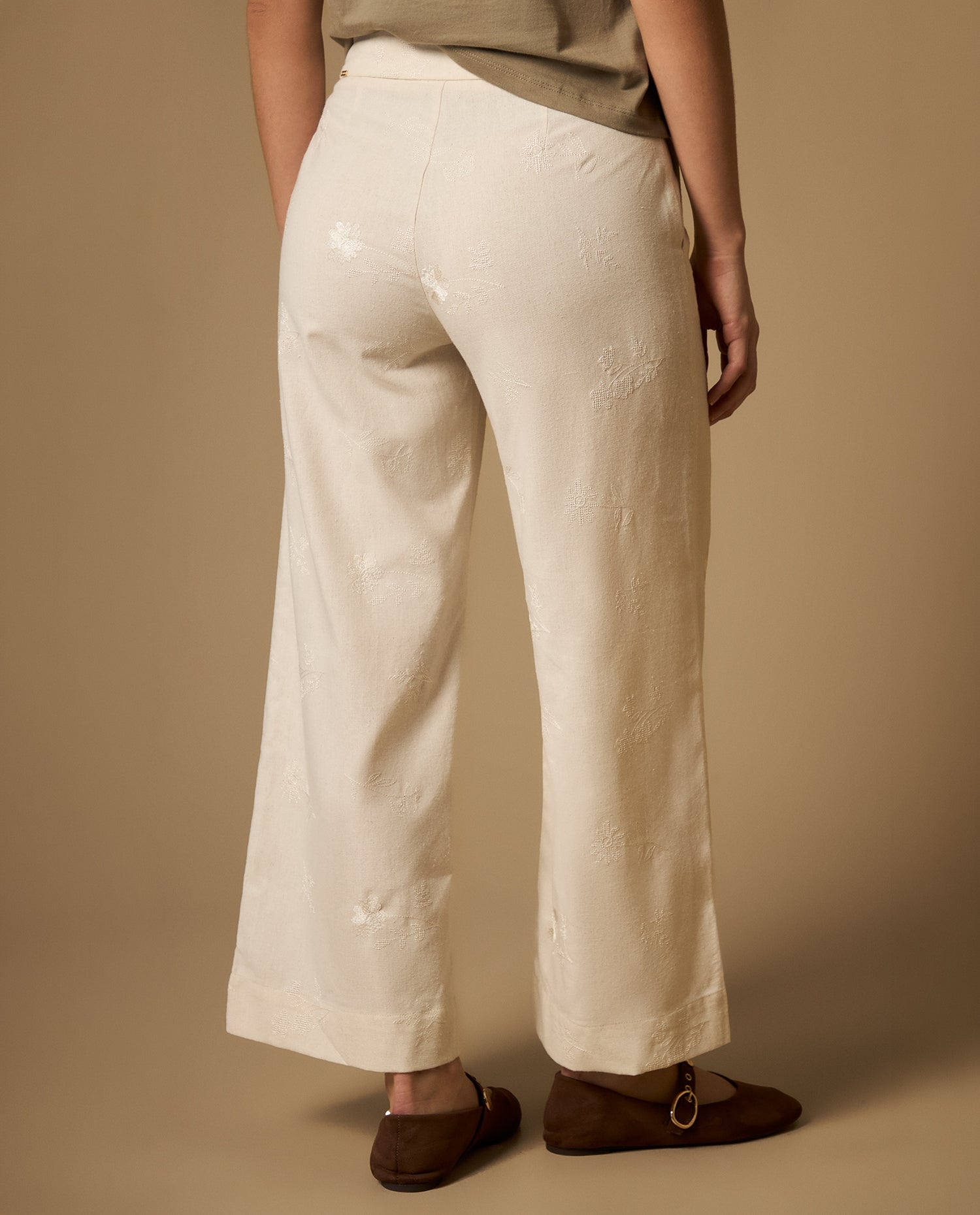 Pantalón culotte largo capri con mezcla de lino - Crudo