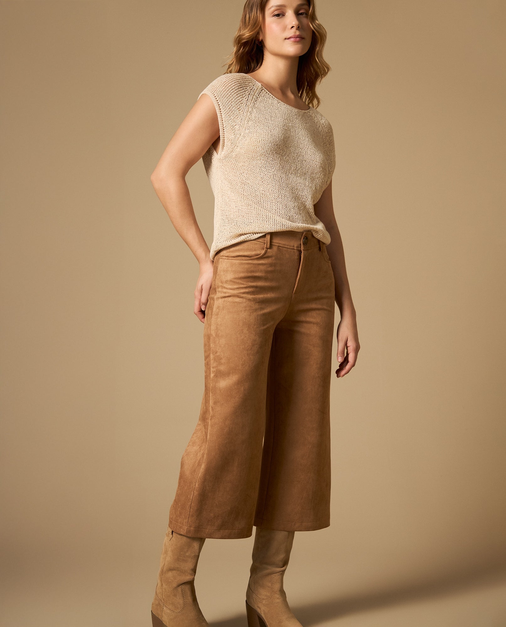 Pantalón culotte con forro de silueta amplia - Café 34_632H201_CAF171044_0
