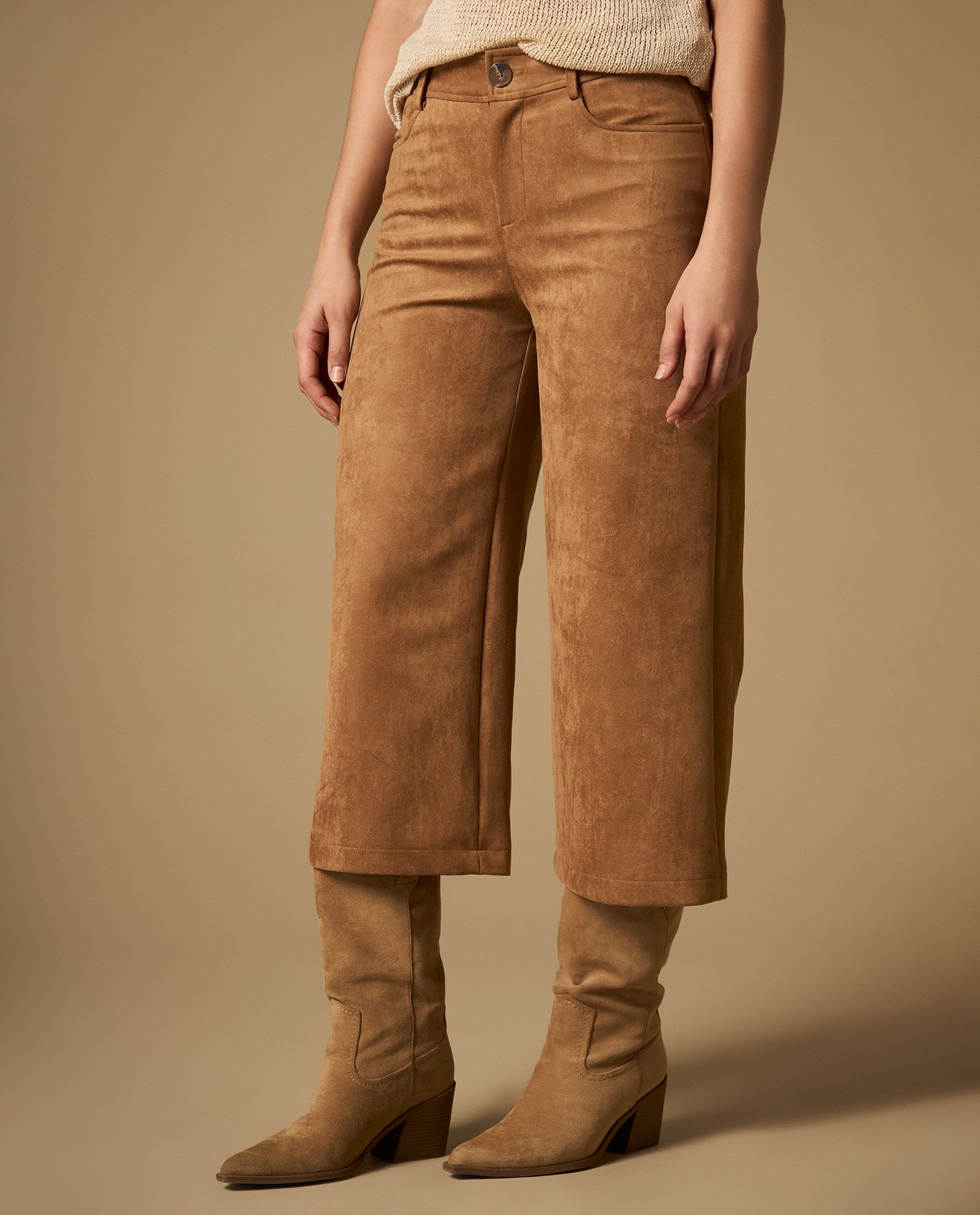 Pantalón culotte con forro de silueta amplia - Café