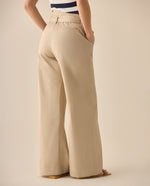 Pantalón recto con cinturon a juego para mujer  - Crudo