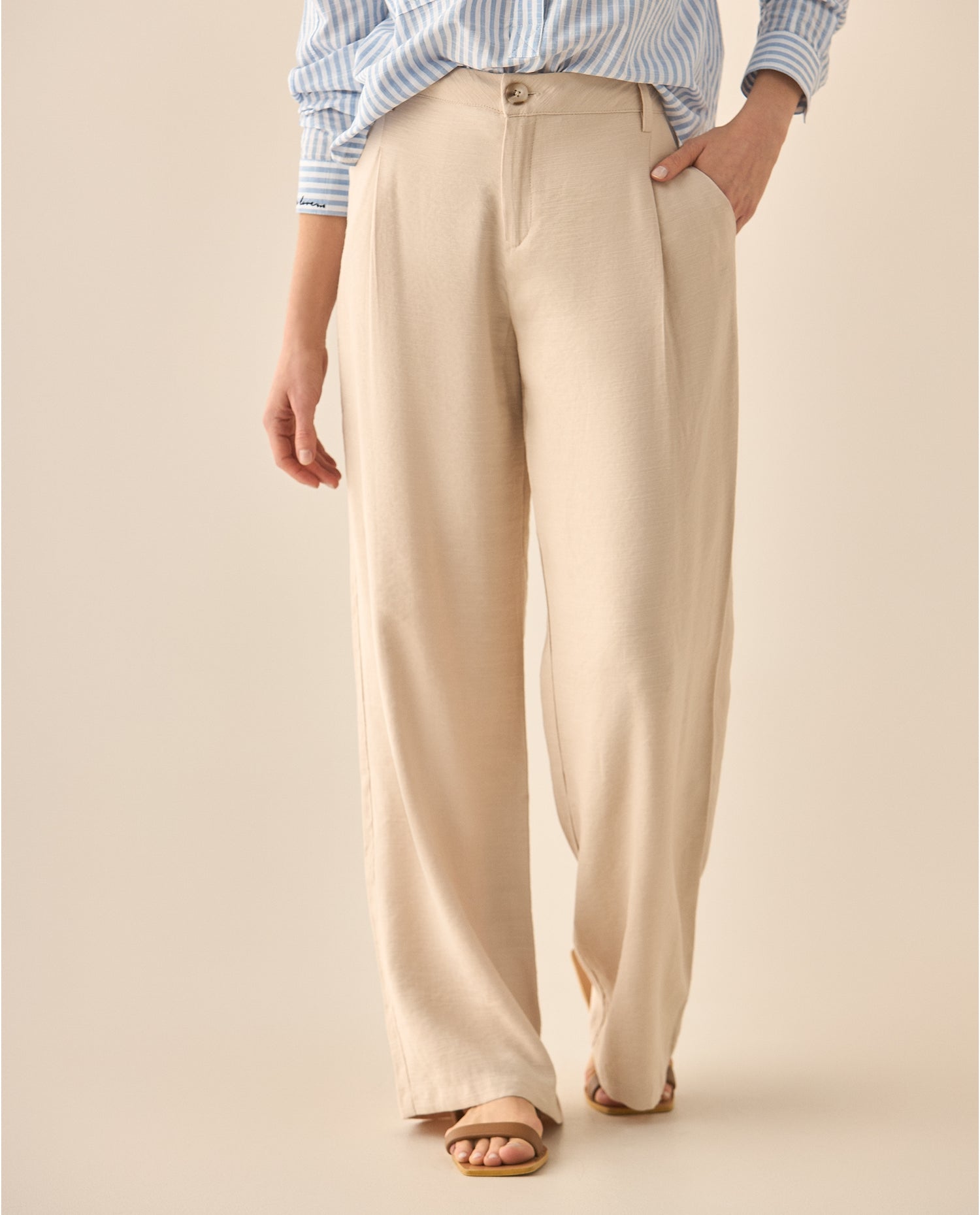 Pantalón bota recta amplia para mujer - Amarillo