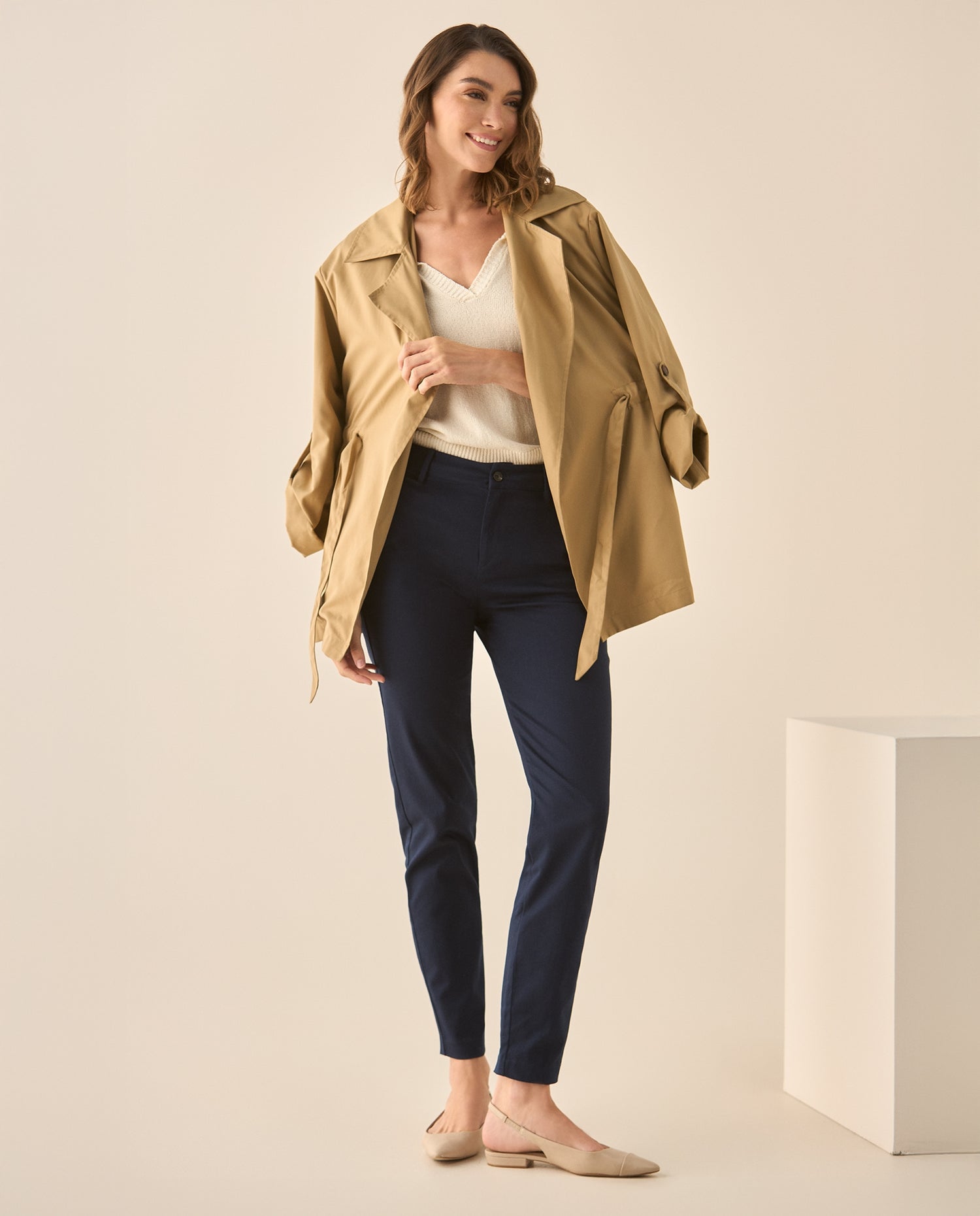 Pantalón clásico con bolsillos en diagonal para mujer  - Azul