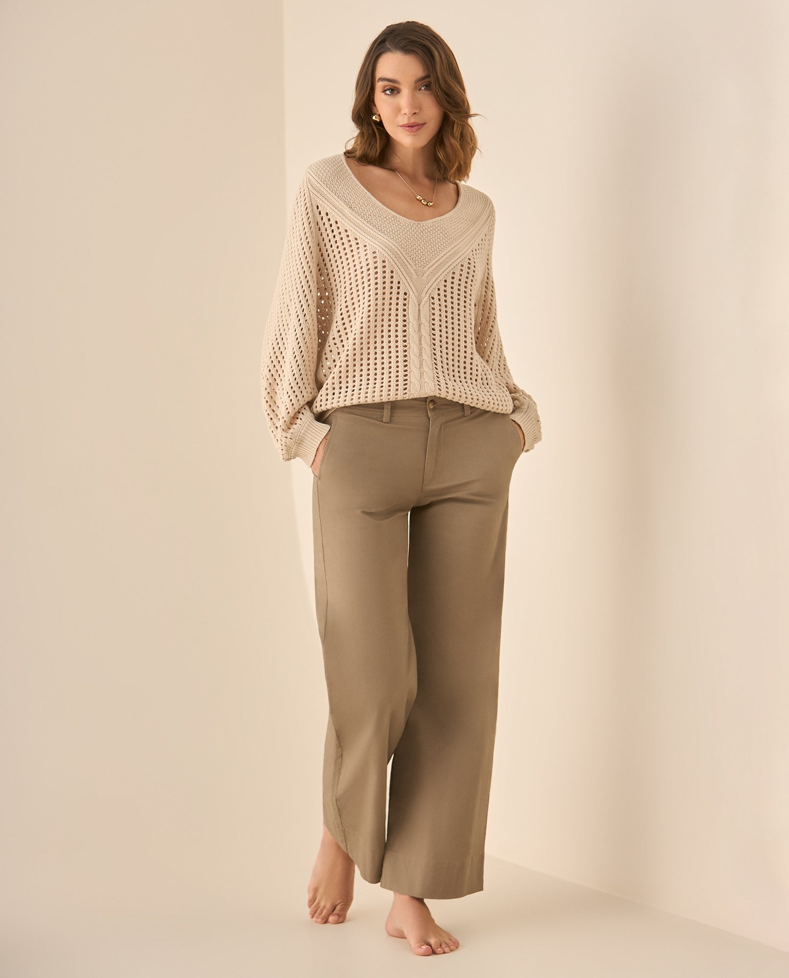 Pantalón clásico recto para mujer  - Beige 34_633G013_BEI160806_0