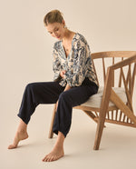 Pantalón fluido con pinzas en bota para mujer  - Azul