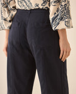 Pantalón fluido con pinzas en bota para mujer  - Azul