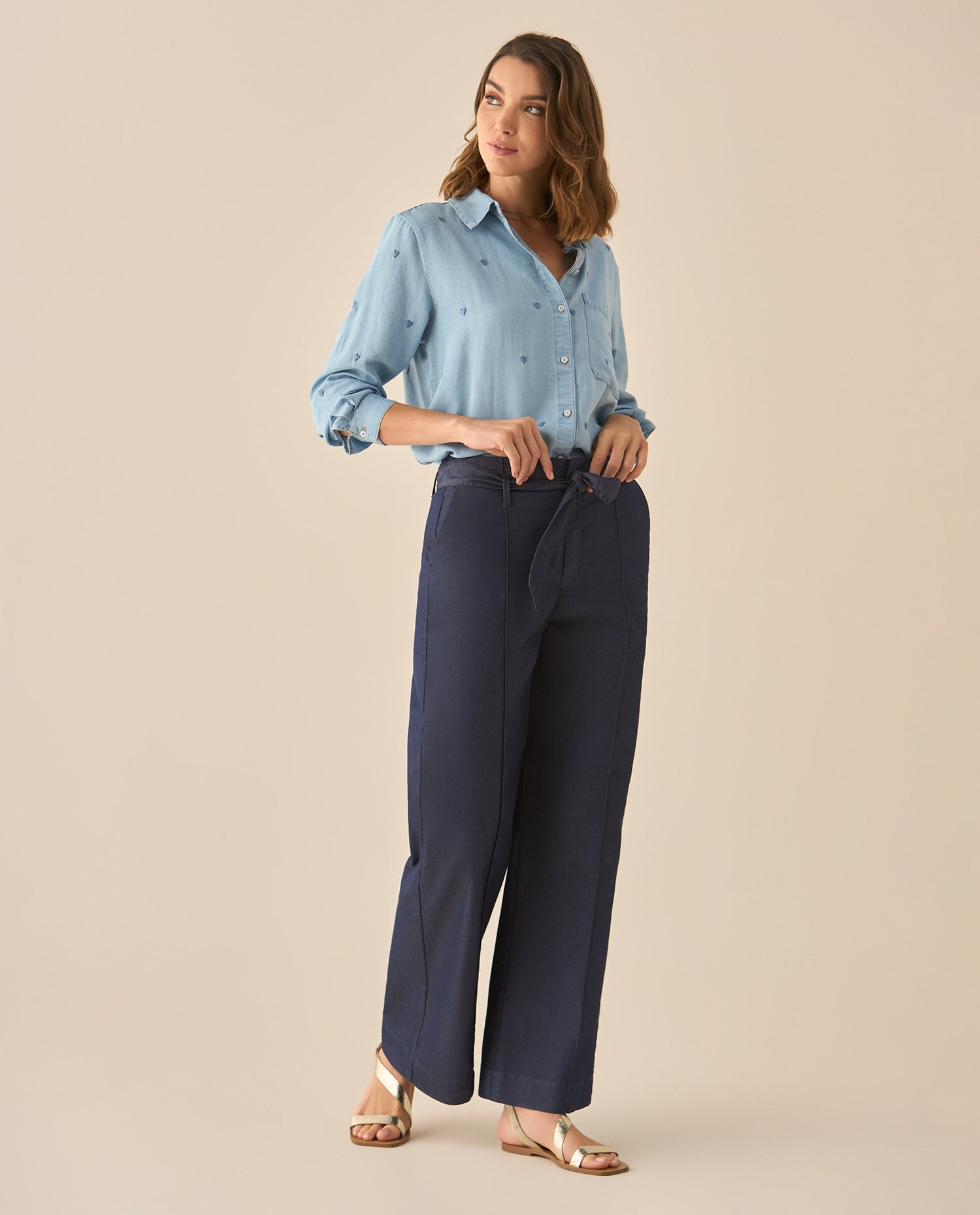 Pantalón de bota recta y tiro súper alto para mujer - Azul