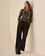 Pantalón bota recta con cortes decorativos para mujer - Negro