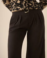 Pantalón bota recta con cortes decorativos para mujer - Negro
