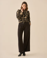 Pantalón bota recta con cortes decorativos para mujer - Negro