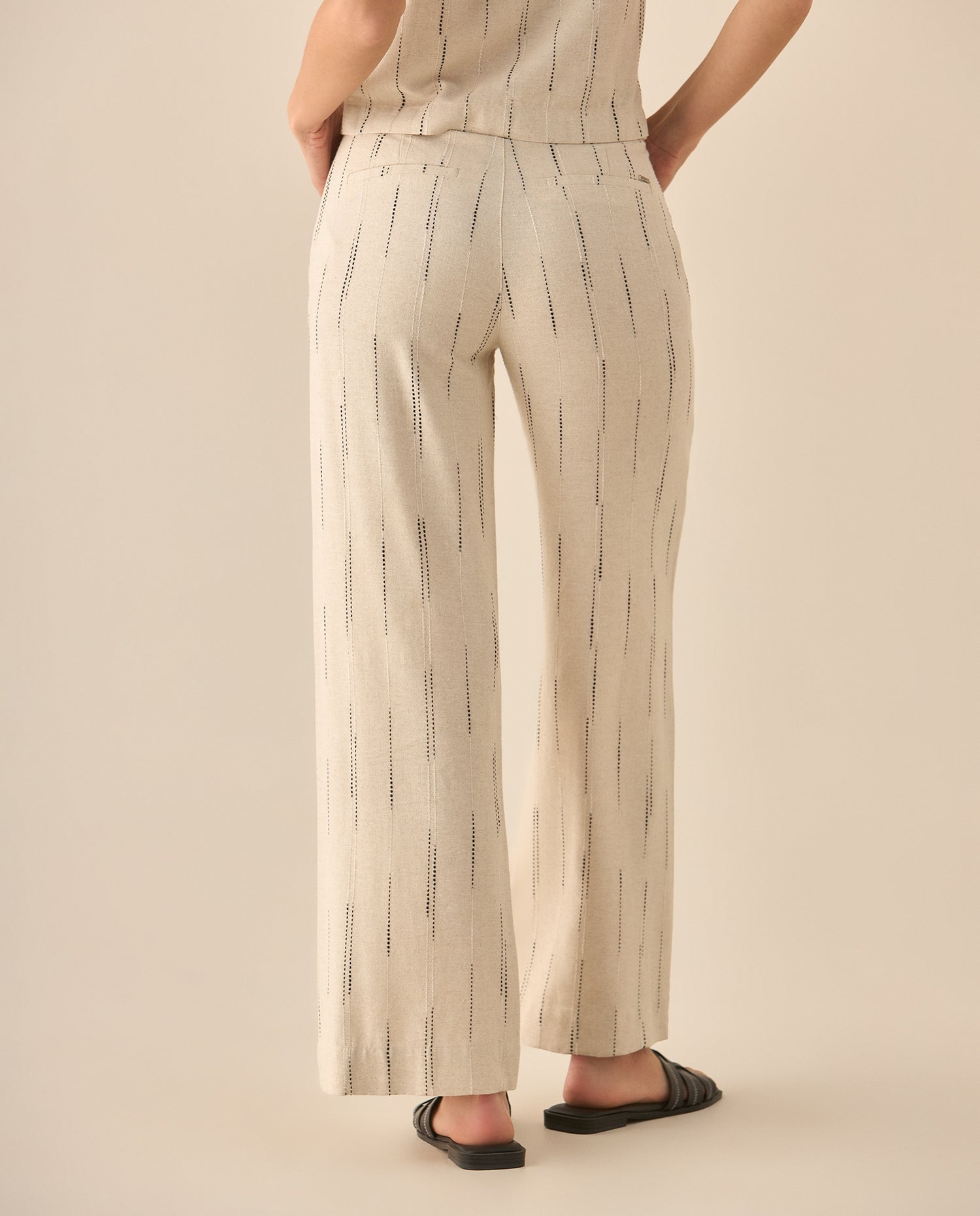 Pantalón recto con rayas para mujer  - Blanco