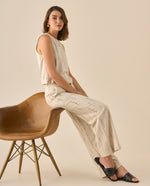 Pantalón recto con rayas para mujer  - Blanco