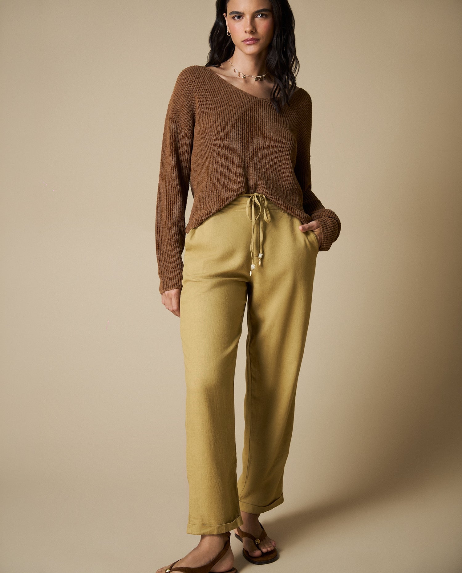 Pantalones Wide Leg Tobillero - Café