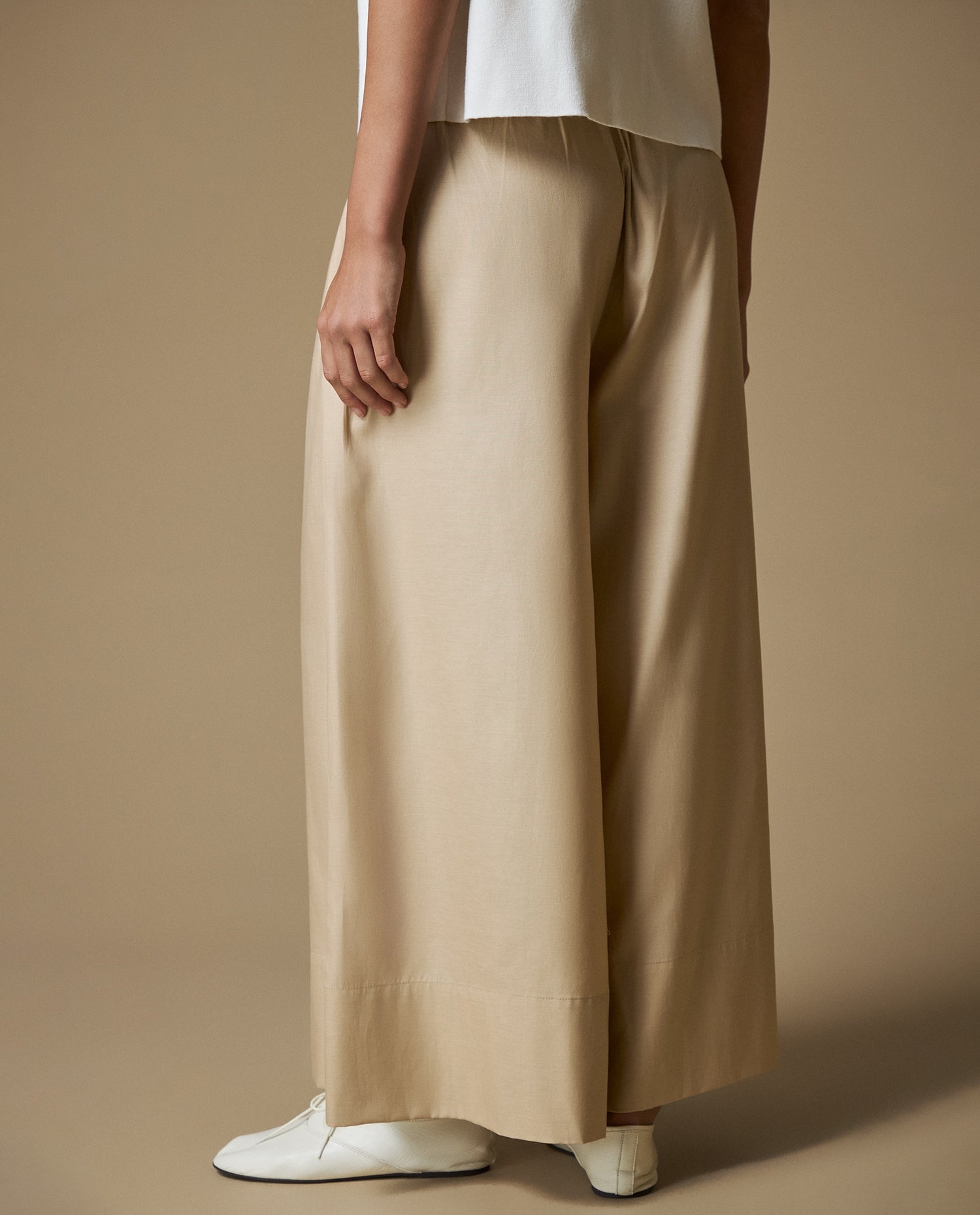 Pantalón Wide Leg Tobillero - Beige