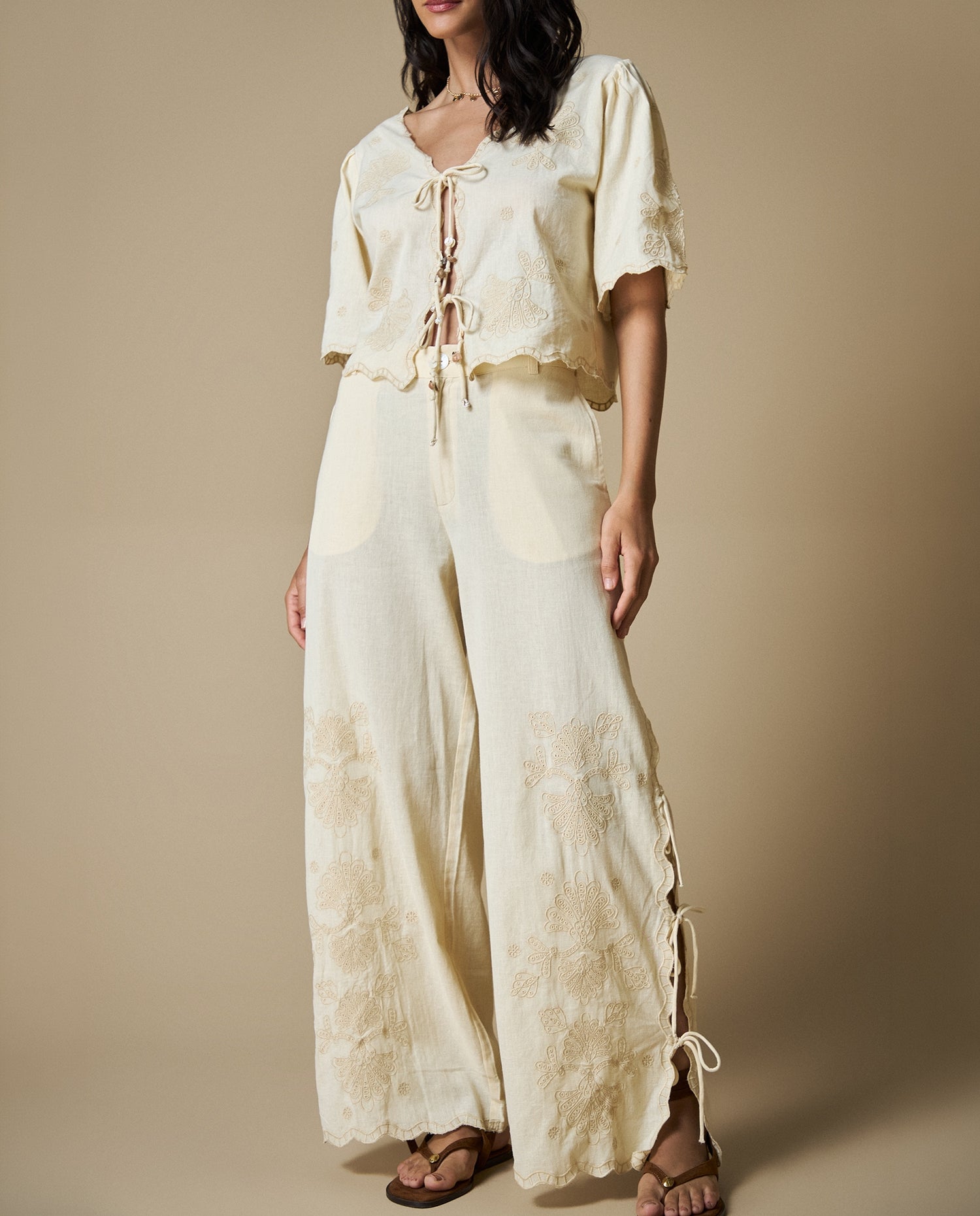 Pantalón Wide Leg Holgado - Crudo