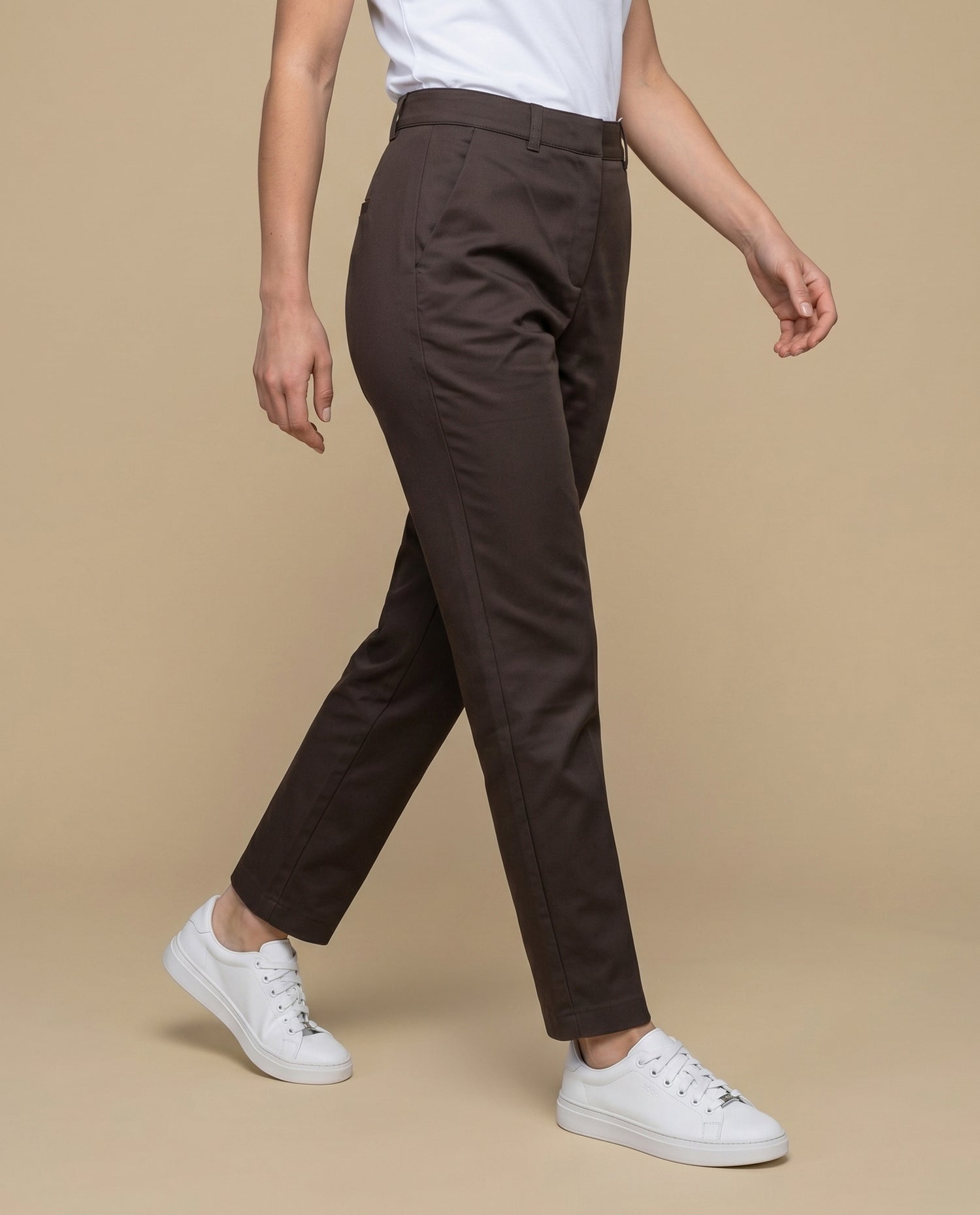 Pantalón recto marrón mujer - Café