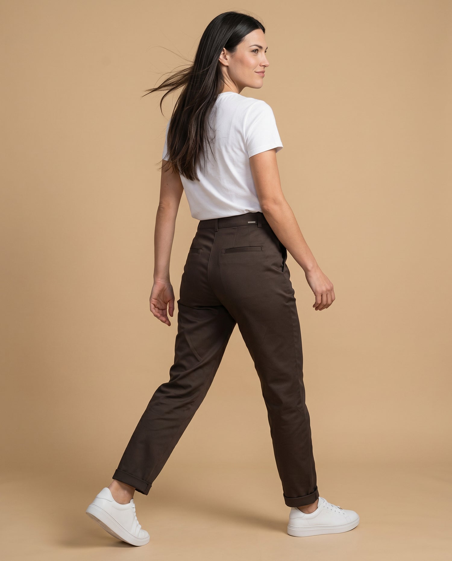 Pantalón recto marrón mujer - Café