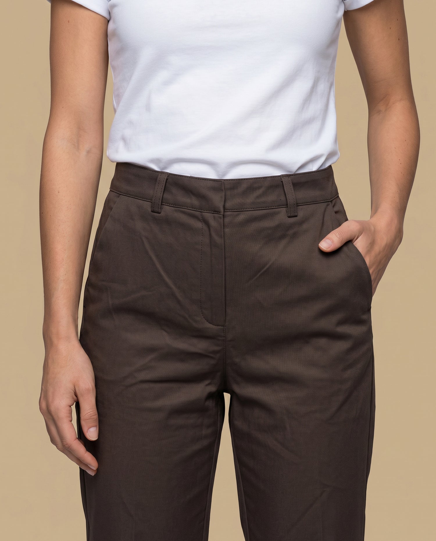 Pantalón recto marrón mujer - Café