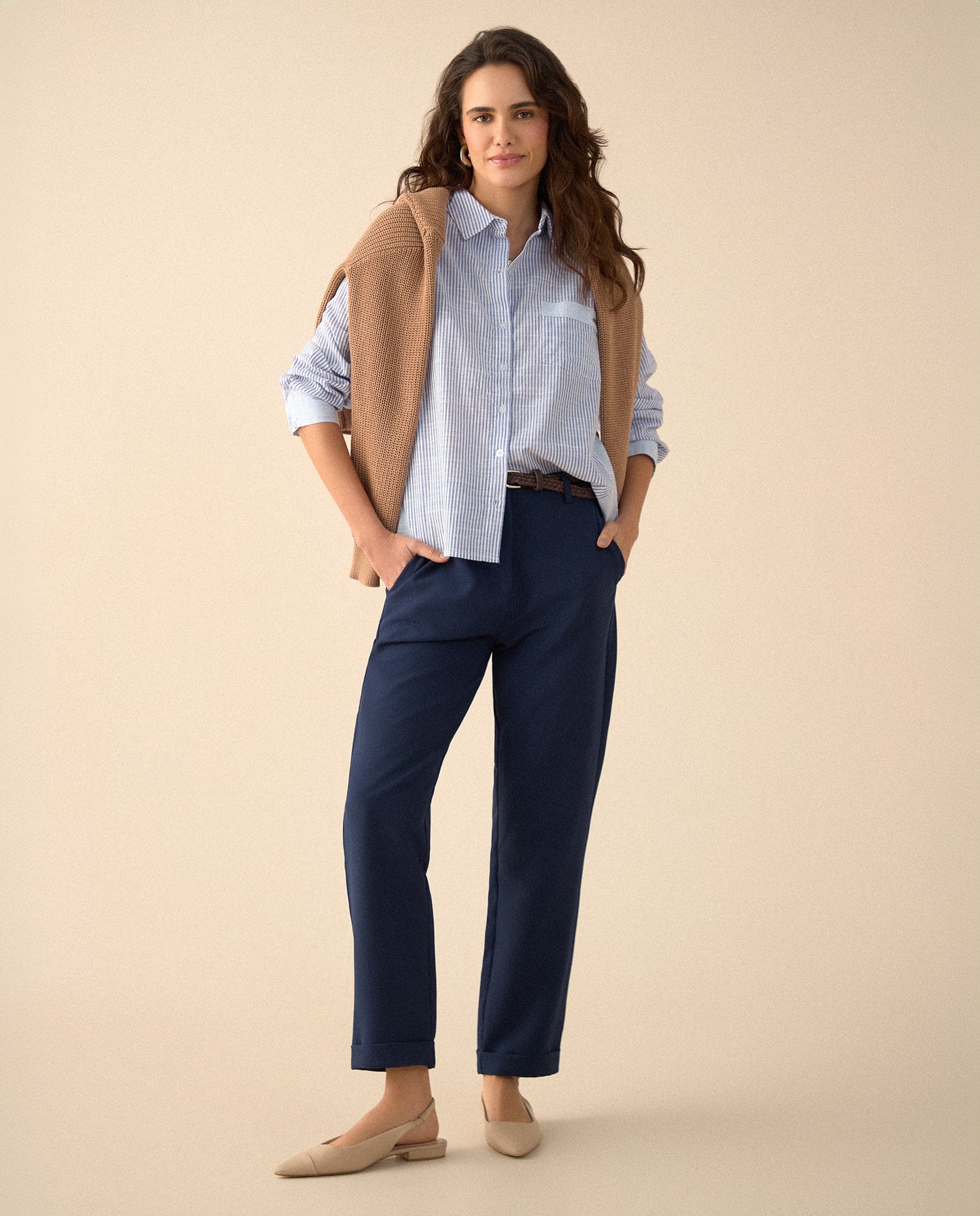 Pantalón con bolsillos de ribete para mujer - Azul