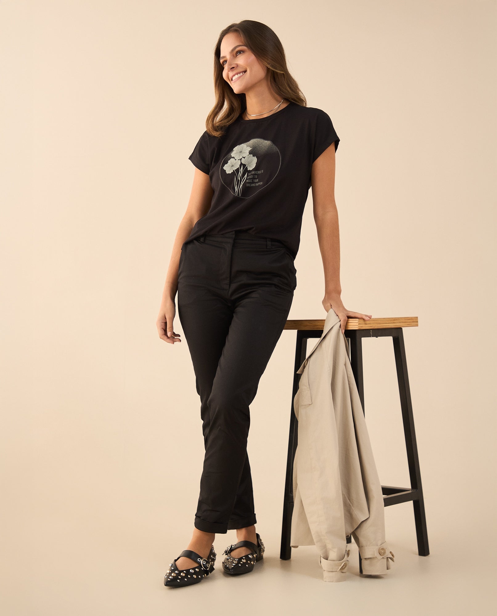 Pantalón tiro alto de bota ajustada para mujer - Negro 34_635G300_NEG190303_0