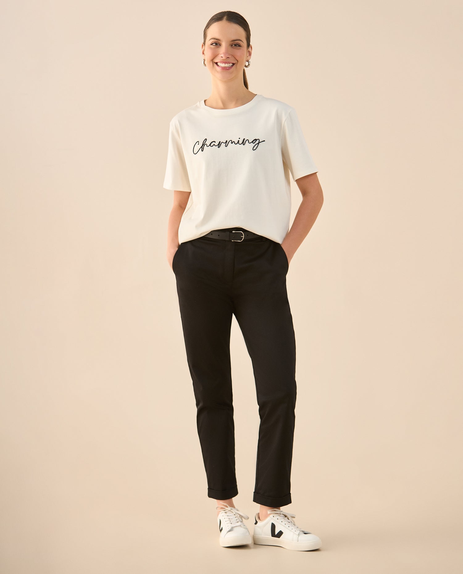 Pantalón con guardapolvo el ruedo para mujer - Negro