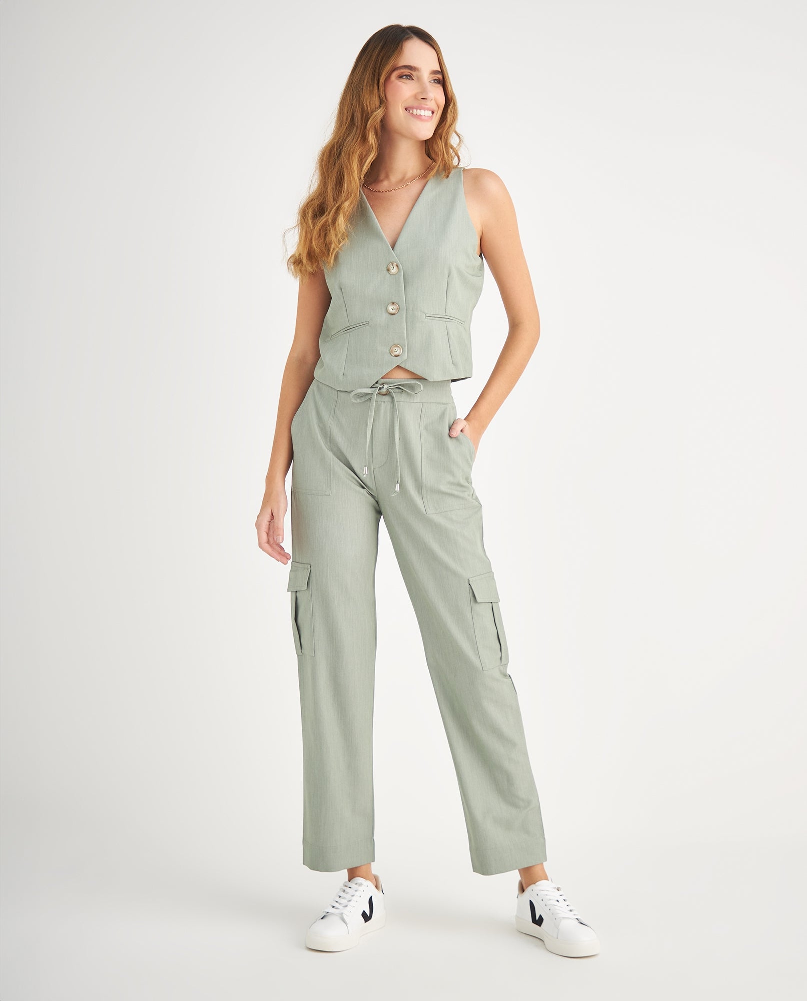 Pantalón con elástico en cintura para mujer - Verde 34_639F003_VER165807_0