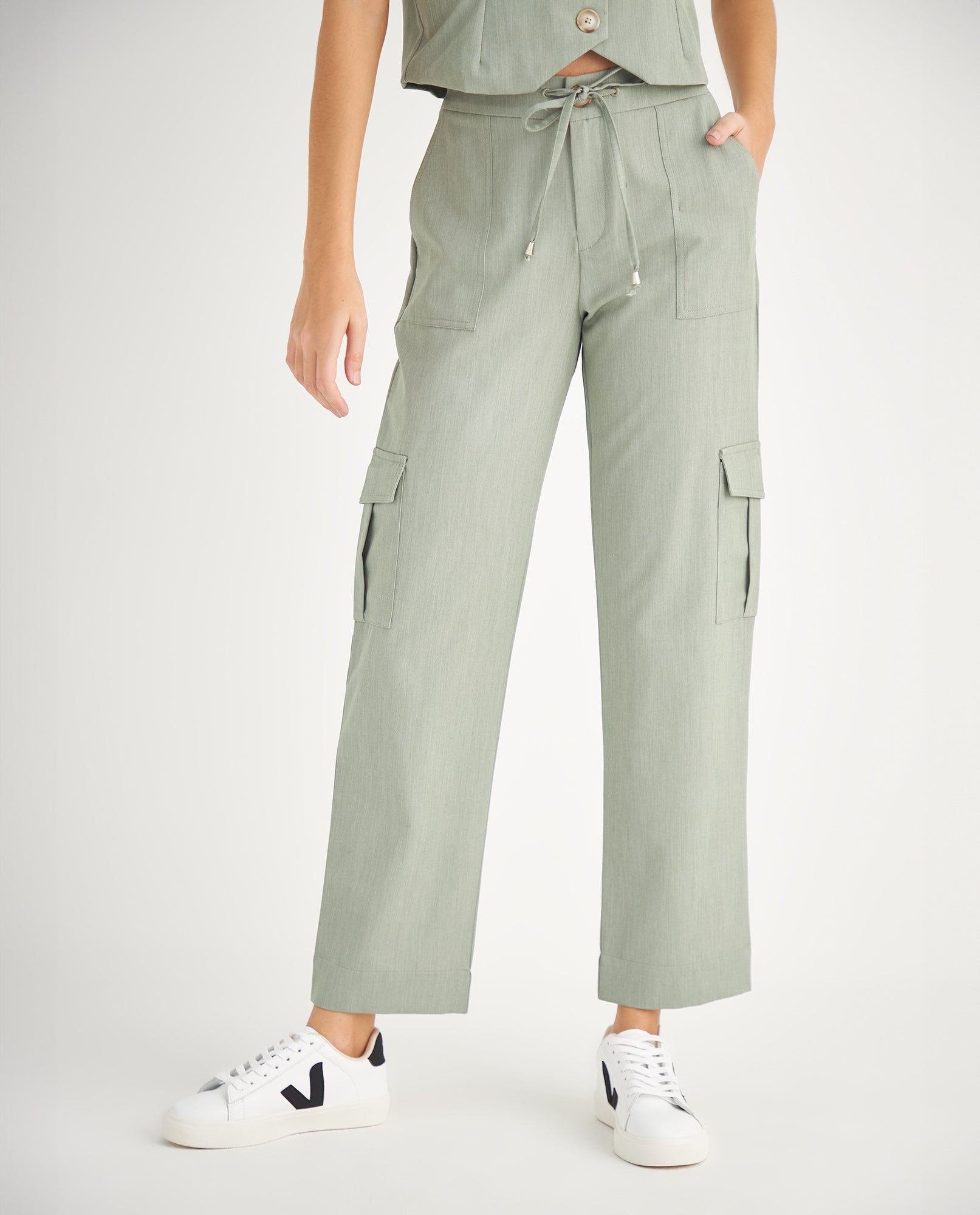 Pantalón con elástico en cintura para mujer - Verde 34_639F003_VER165807_3
