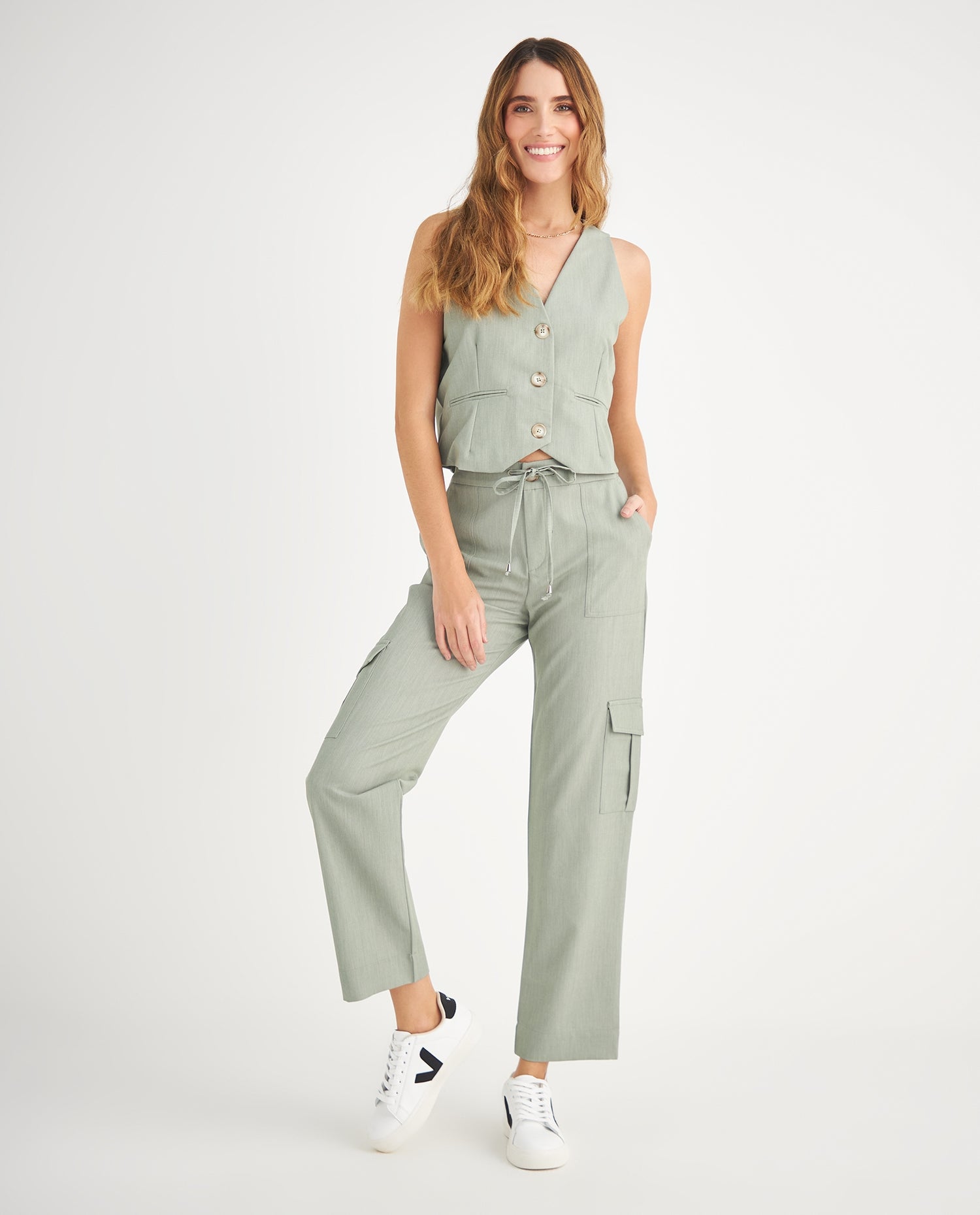 Pantalón con elástico en cintura para mujer - Verde