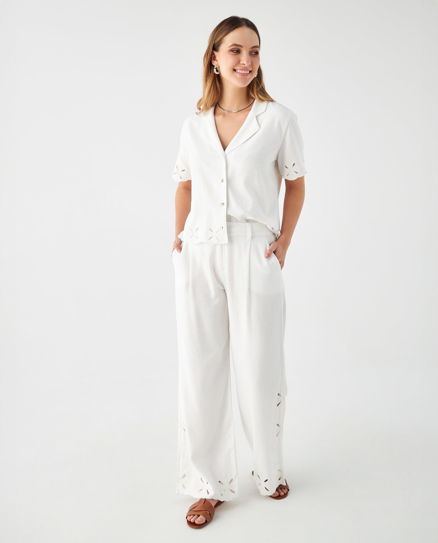 Pantalón en lino para mujer - Crudo
