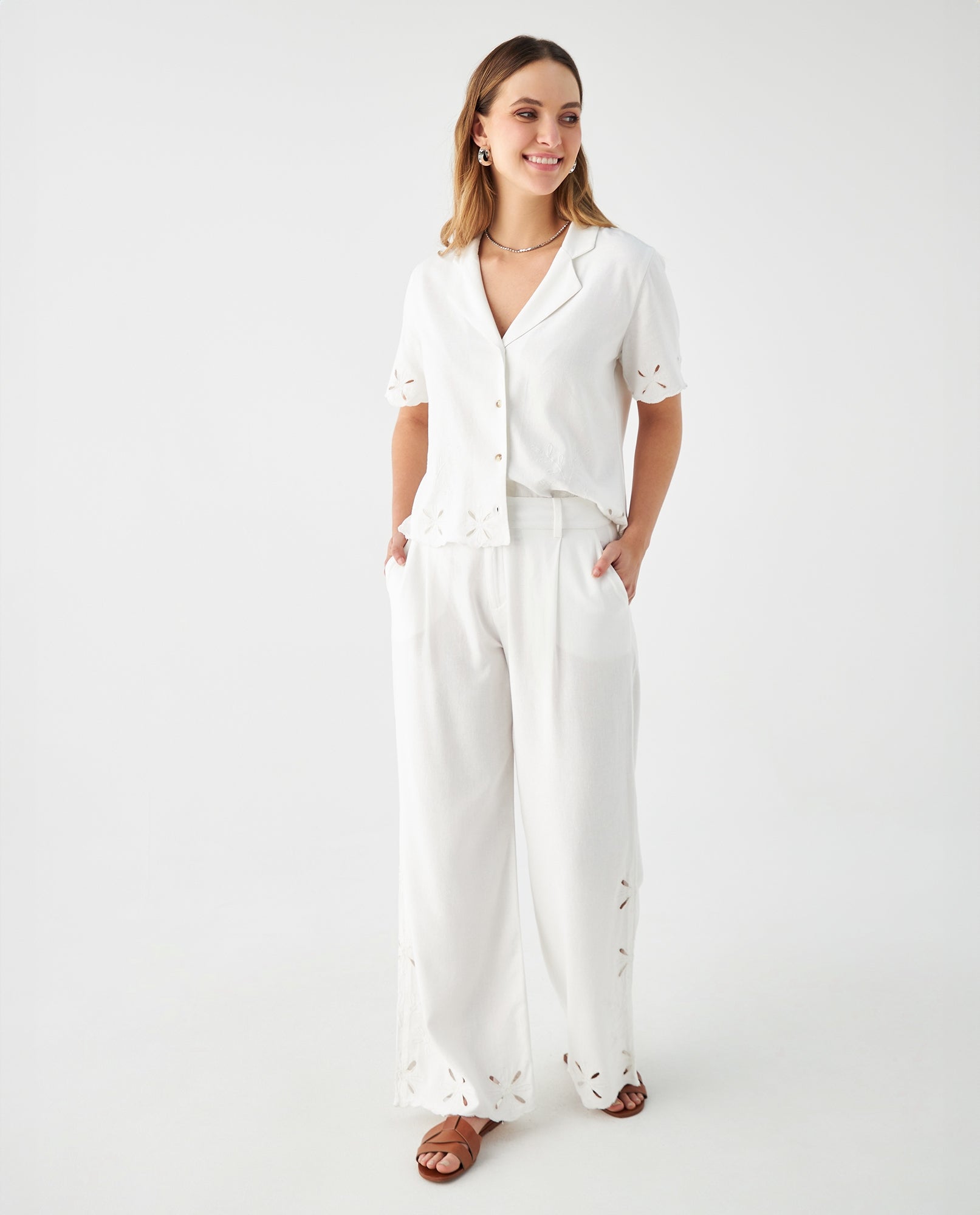 Pantalón en lino para mujer - Crudo 34_639F014_CRU110602_0