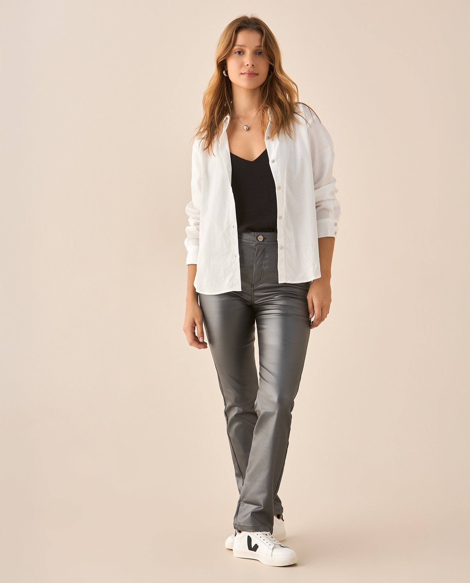 Pantalón con efecto metalizado para mujer - Gris 34_639F016_GRI194104_0
