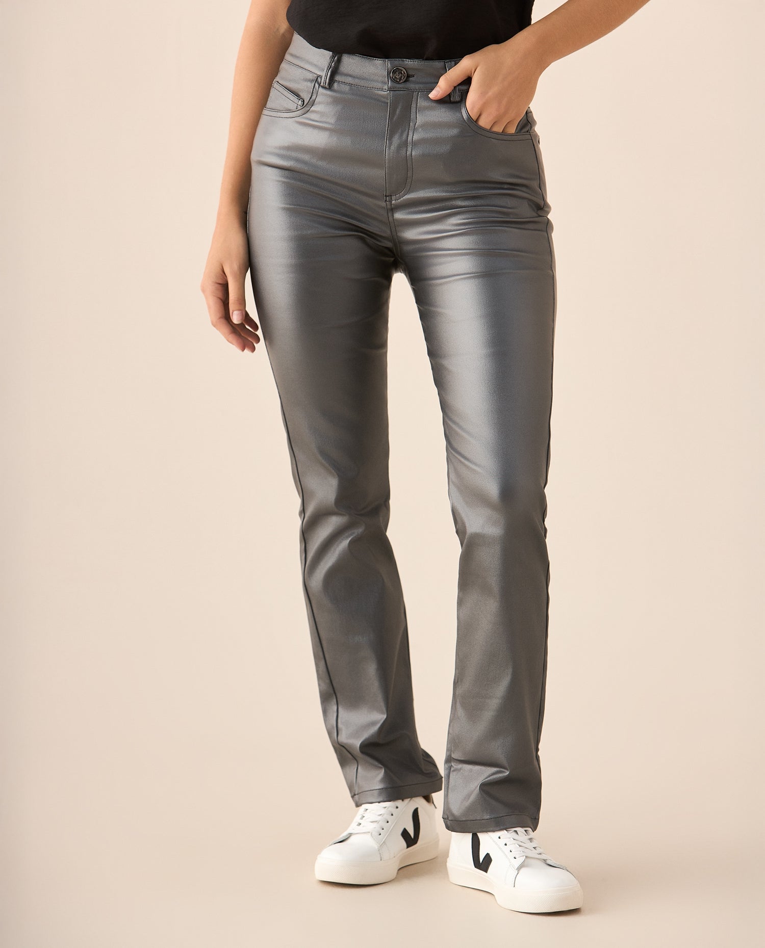Pantalón con efecto metalizado para mujer - Gris